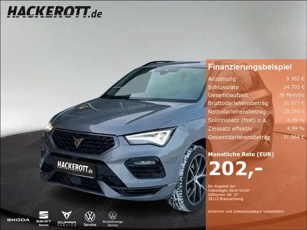 CUPRA Ateca 4Drive VZ 2.0 TSI DSG Parklenka. ACC Pano Navi 360