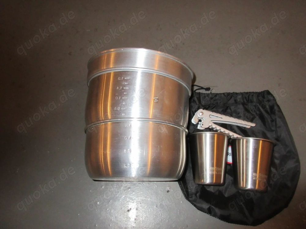 Primus Campingtöpfe Aluminium,  2 Edelstahlbecher,  2 tiefe Teller