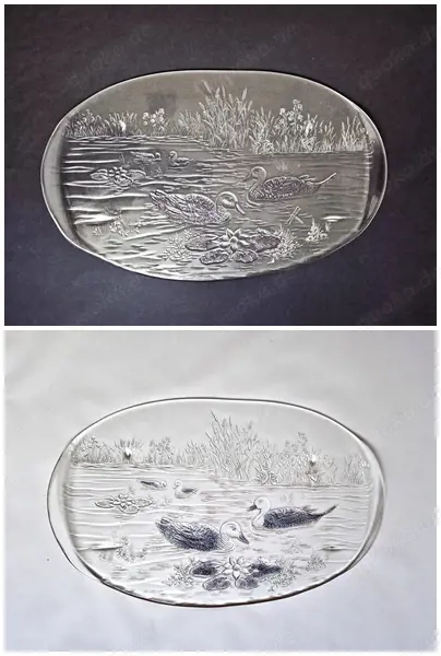 Glas Servierplatte oval mit Entenmotiv 43 x 27,5 cm
