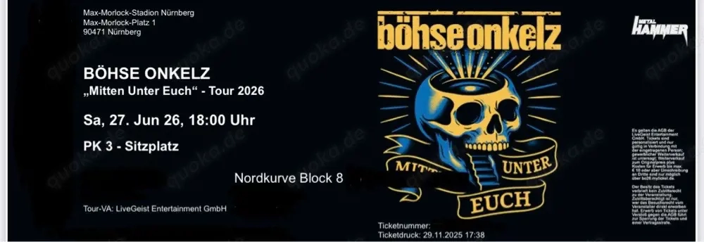 Mitten unter euch - 2 Tickets Nürnberg 2026 - Block 8 Sitzplatz Oberrang