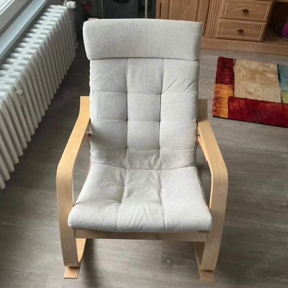 POÄNG Schaukelstuhl, Eichenfurnier weiß beige mit Polster 