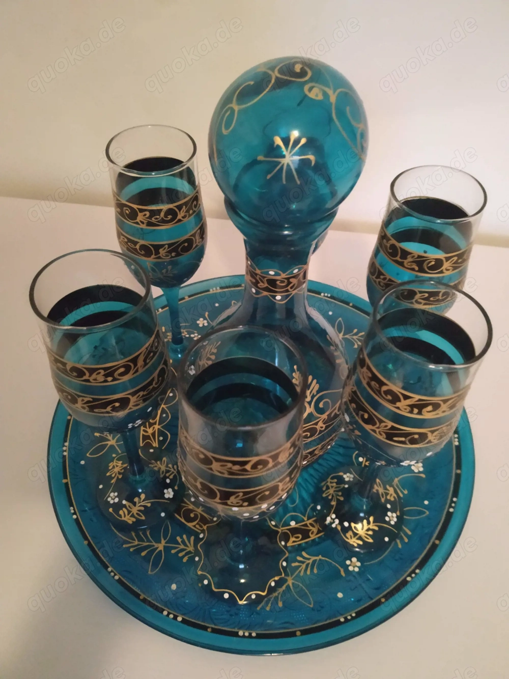 8-teilig Set tunesische HANDBEMALTE 6 Gläser 1 Teller 1 Karaffe
