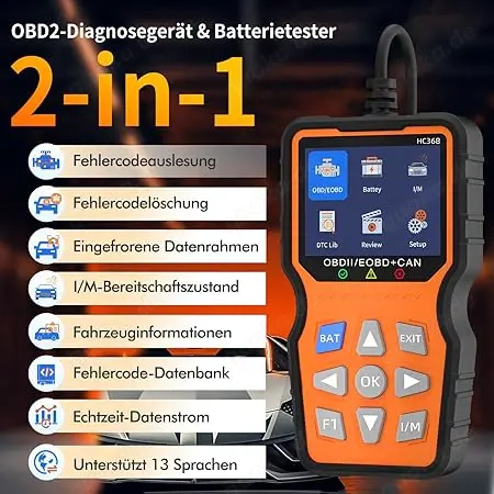 OBD2 Diagnosegerät KFZ Fehlerauslesegerät Batterietester Funktion 13 Sprachen Auto nach 2003 Univers