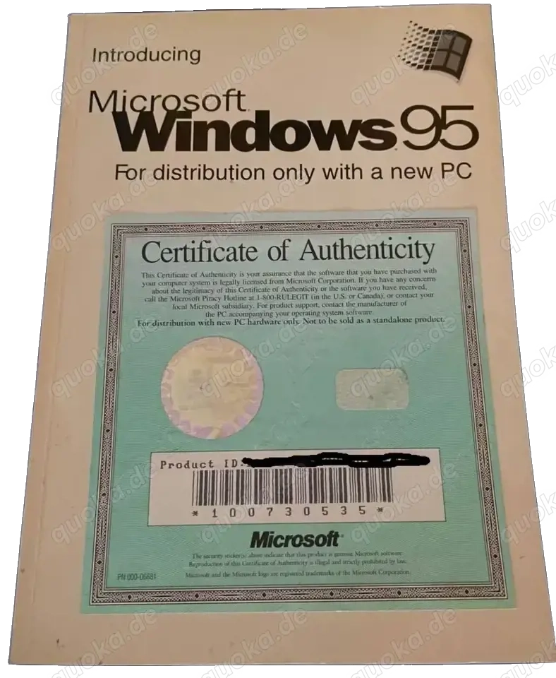 Windows 95 - Buch mit COA Produktschlüssel 
