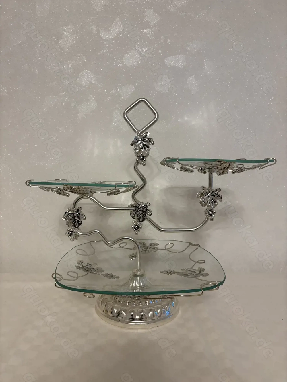 Vintage Etagere   Servierständer aus Glas und Metall mit Traubenmotiv