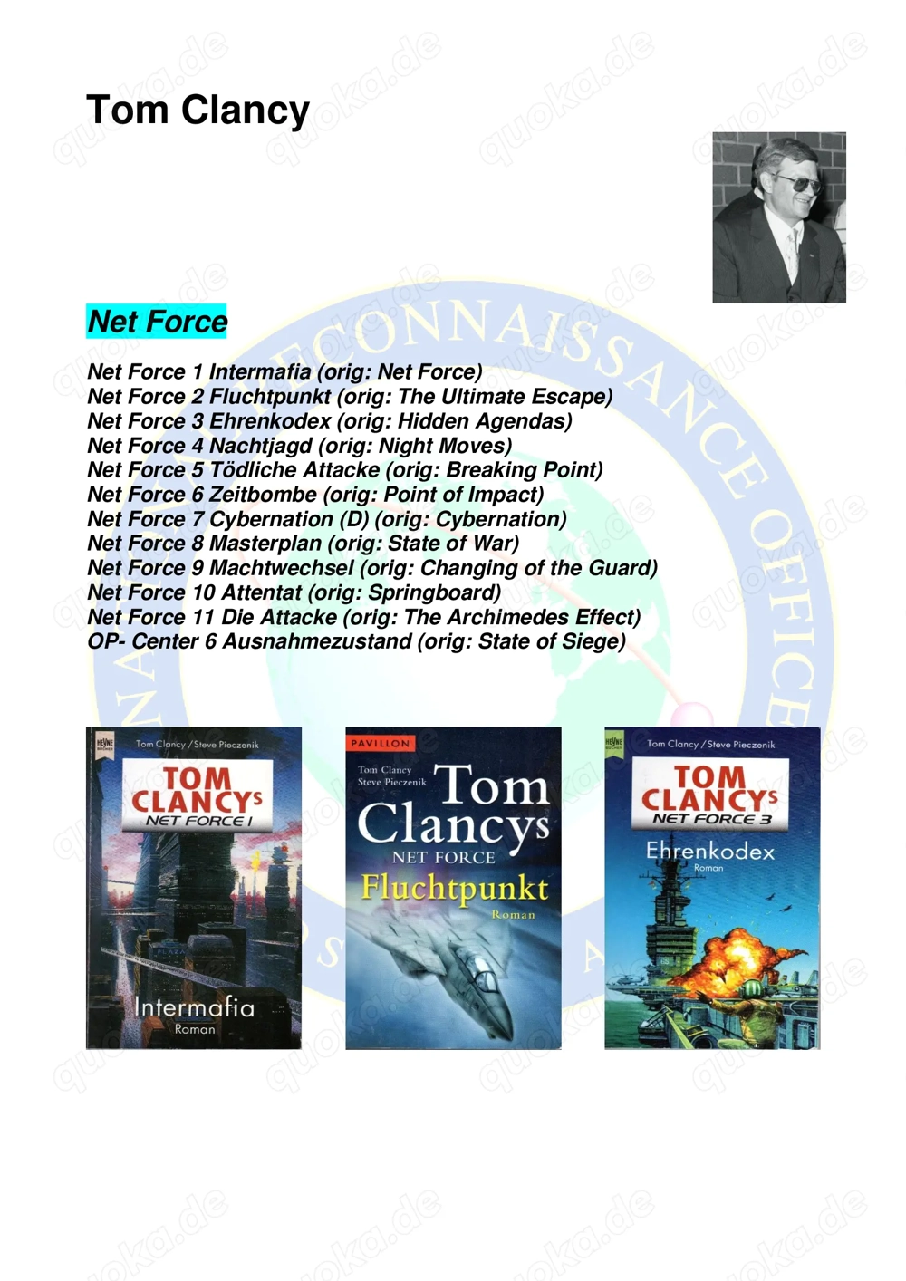 Sammlung Tom Clancy s Intermafia Net Force 12 Bände (u.a. Attentat)