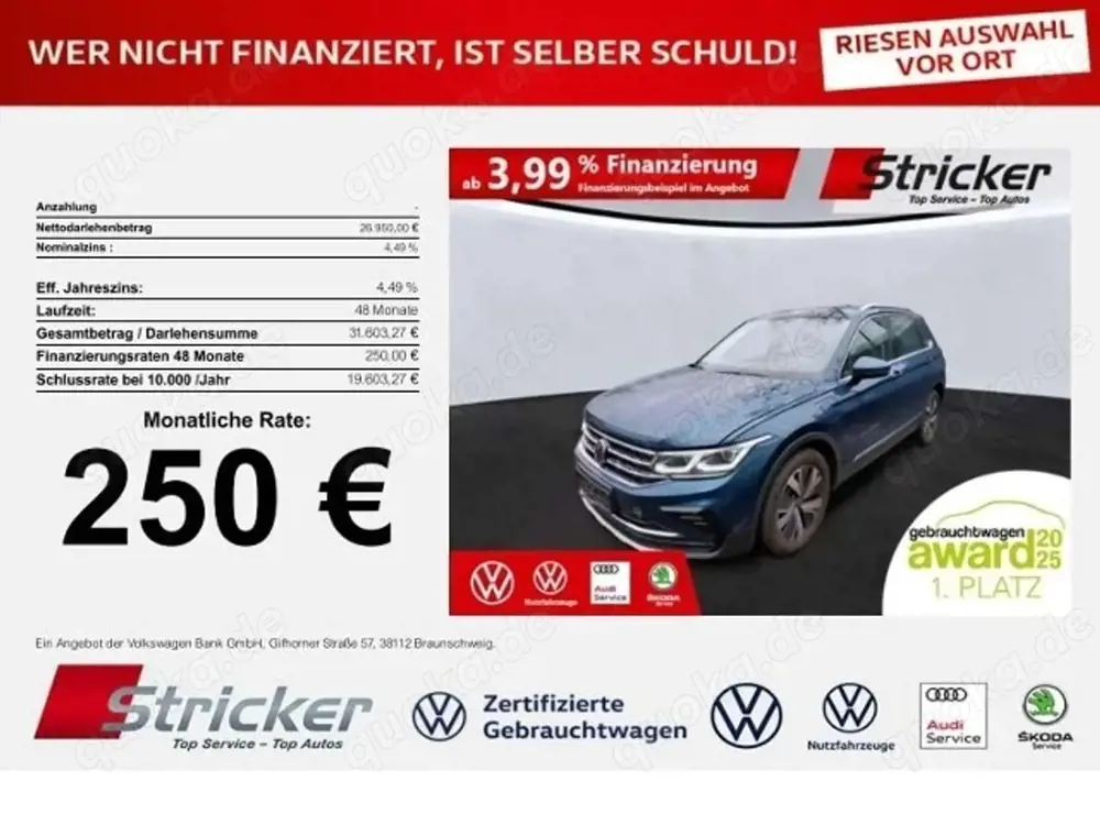 Volkswagen Tiguan Elegance 1.4TSI e-Hybrid 250,-ohne Anzahlung Navi