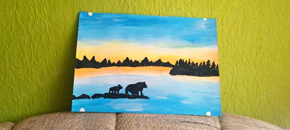 Original Acrylbild  Bären in der Arktis    Modernes Silhouette-Design