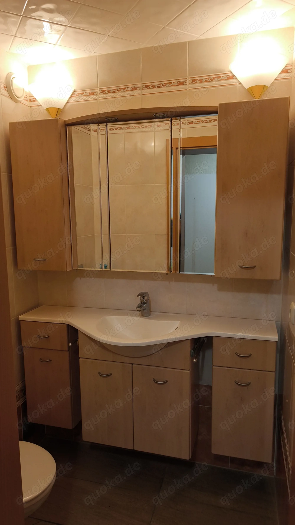 WC Möbel - Set Badmöbel in Beige mit 2x Handtuchhaltern