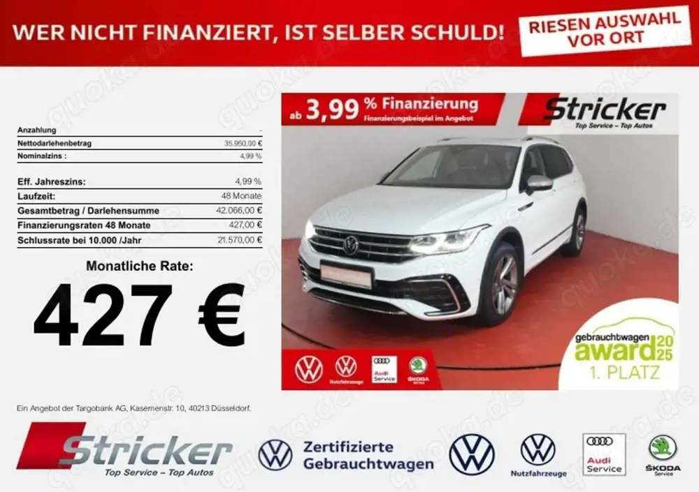 Volkswagen Tiguan Allspace R-Line 2.0 TSI DSG 4M 427,-ohne Anzahlung Standh.