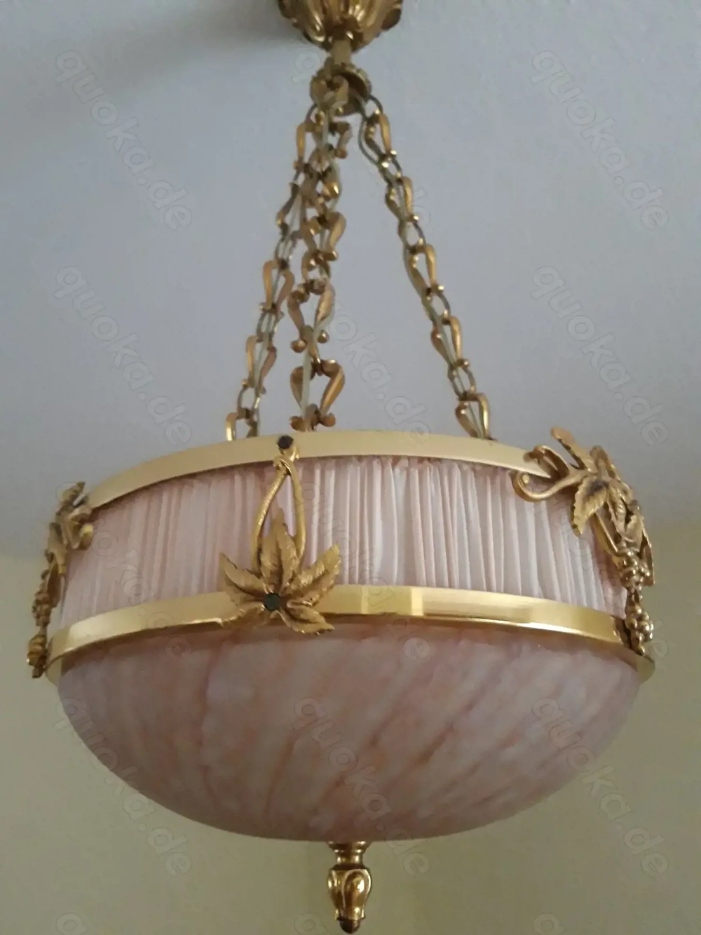 Lucien Gau Romantische Jugendstil-Pendelleuchte mit drei Lichtern und Glas 19563