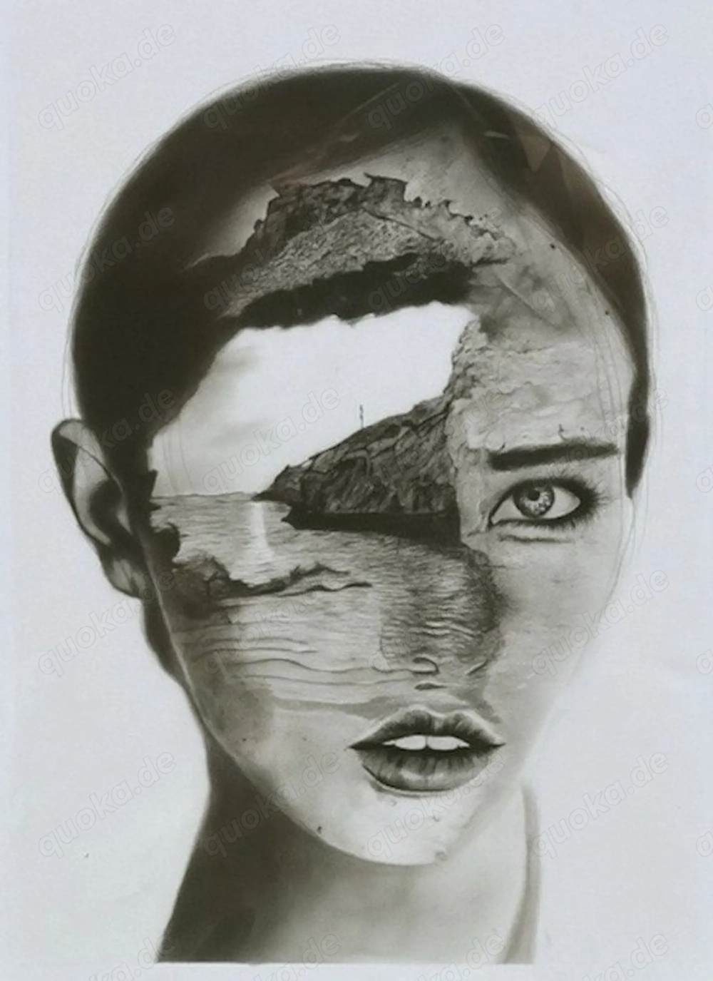 Mary G. Original Kunstwerk - "Mind's Shore" - Surrealistische Kohlezeichnung