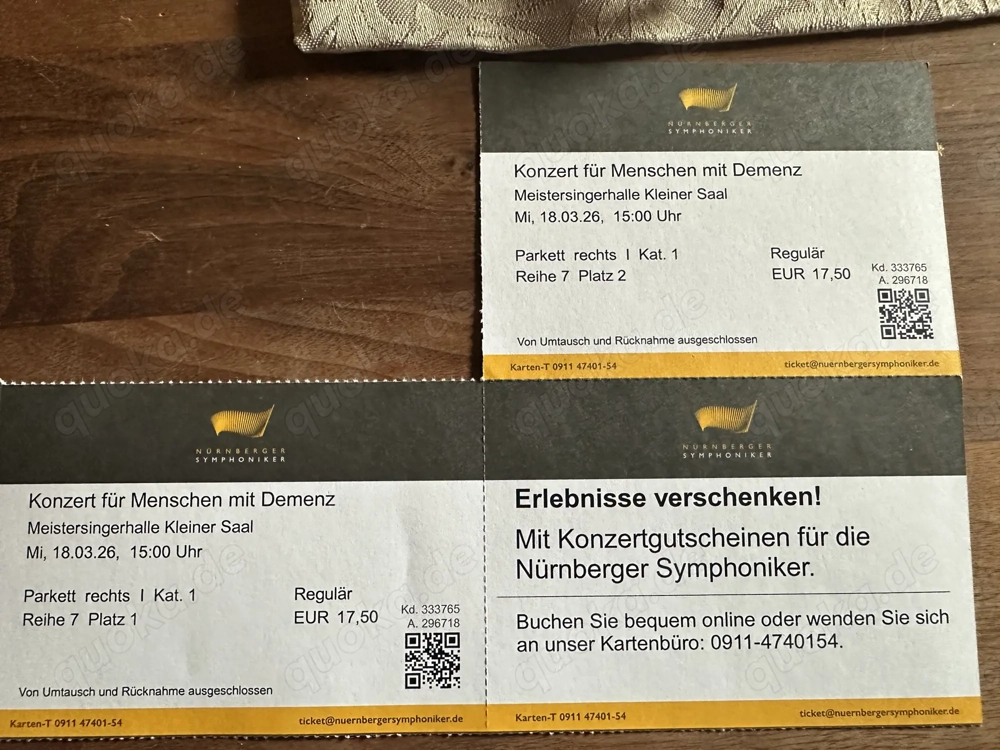  2 Karten für Konzert für Menschen mit Demenz 18.3.2026 Meistersingerhalle