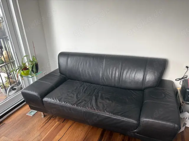 Echtledersofa, schwarz zu verschenken