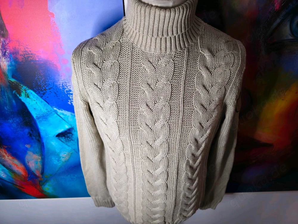 MORRIS Rollneck Pullover Zopfstrickmuster Größe L im beige -top
