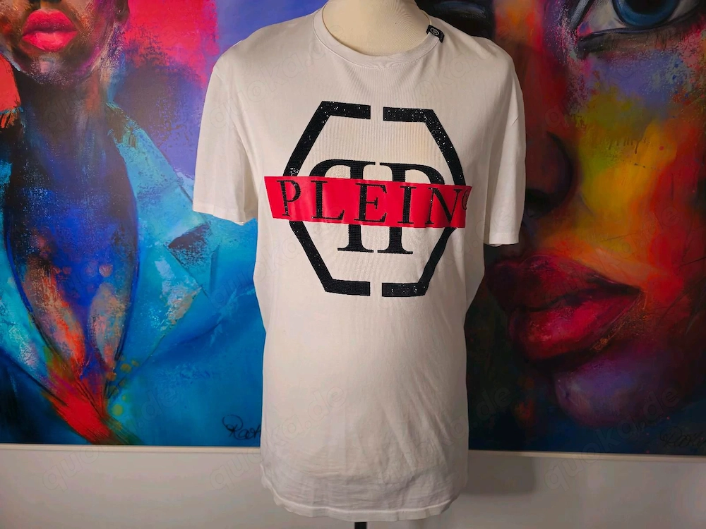 Philipp Plein Designer T-Shirt Größe XL weiß mit charakt. Hexagon