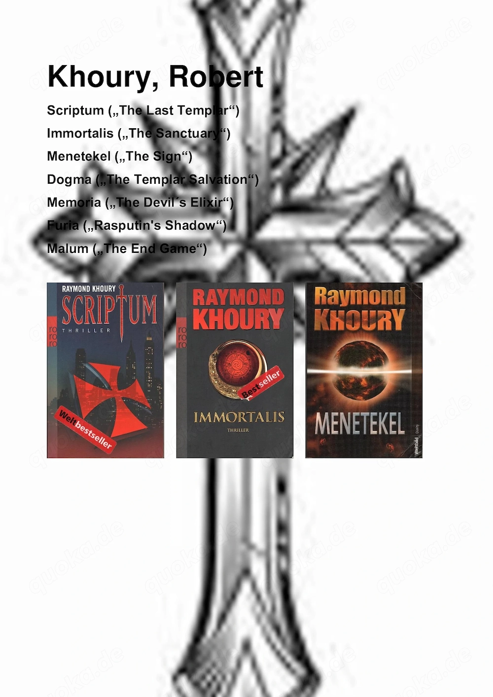 Sammlung 7 Bände Robert Khoury (Konvolut) (u.a. Immortalis; Memoria )