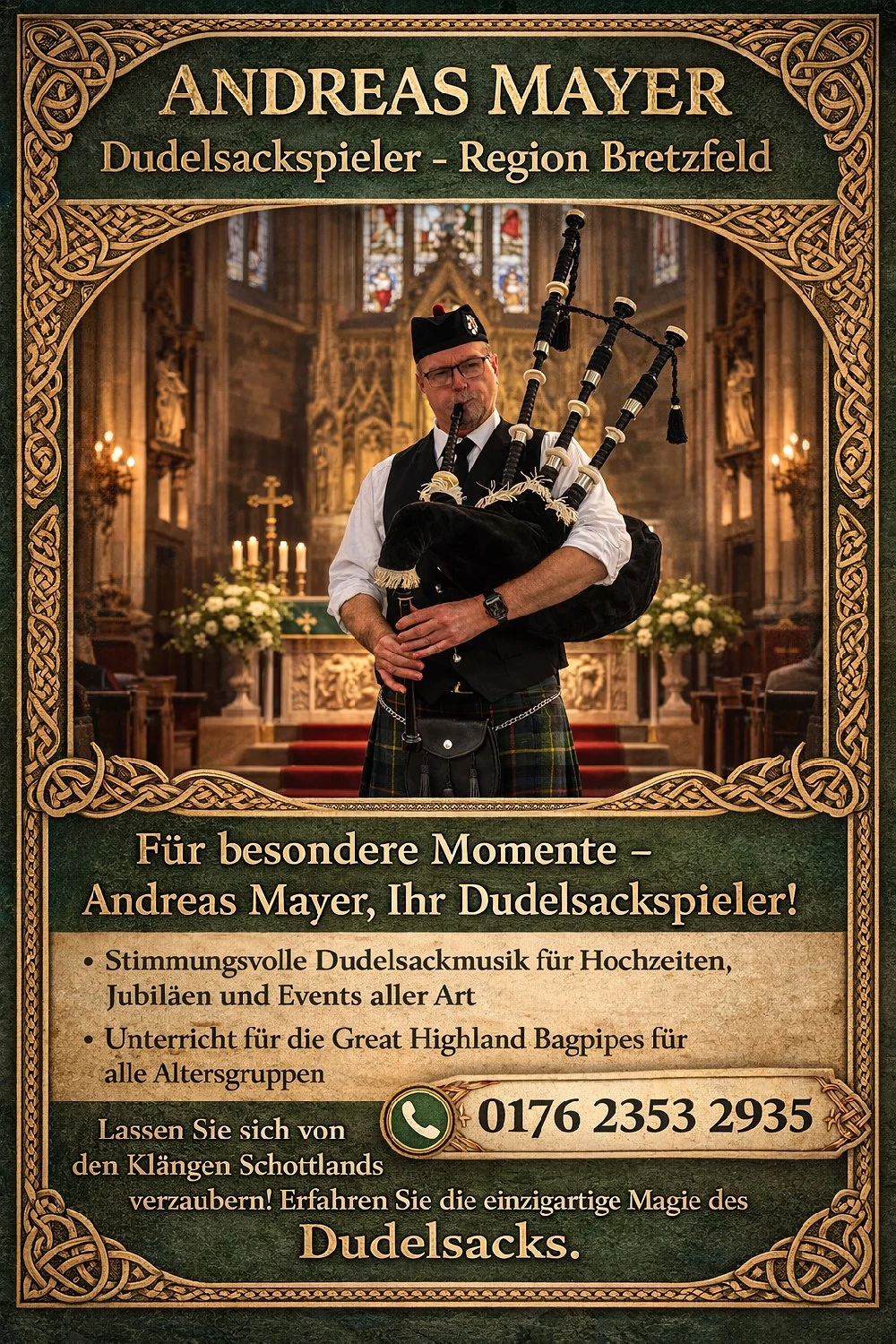 Schottischer Dudelsackspieler für Ihren Anlass