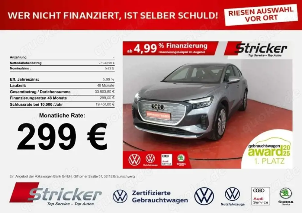 Audi Q4 e-tron Sportback 40 299,-ohne Anzahlung Navi Kamera