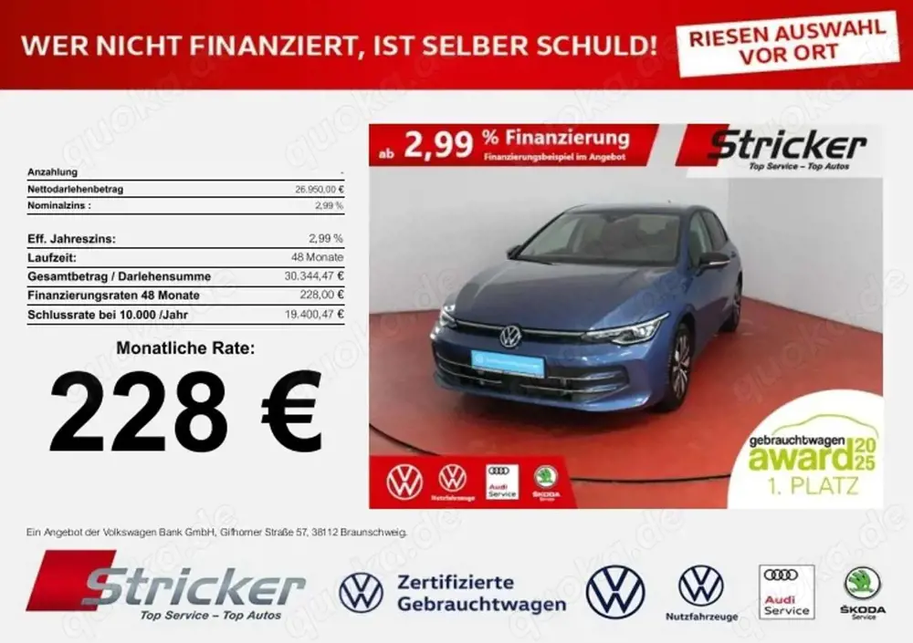Volkswagen Golf Goal 2.0TDI DSG 228,-ohne Anzahlung Navi AHK Kame