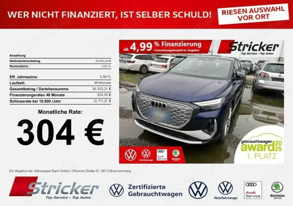 Audi Q4 e-tron 50 Sportback S-Line quattro 304,-ohne Anzahlung N