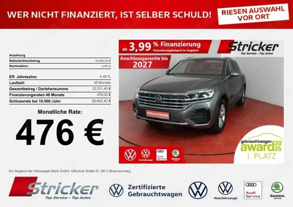 Volkswagen Touareg R-Line 3.0TDI 476,-ohne Anzahlung AHK Luft Travel