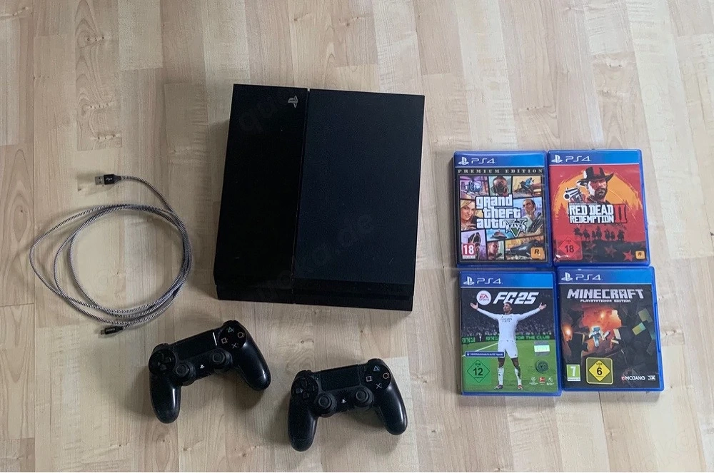 PS4, Play Station 4, 500GB + 2 Controller + 4 Top-Spiele   super Zustand!