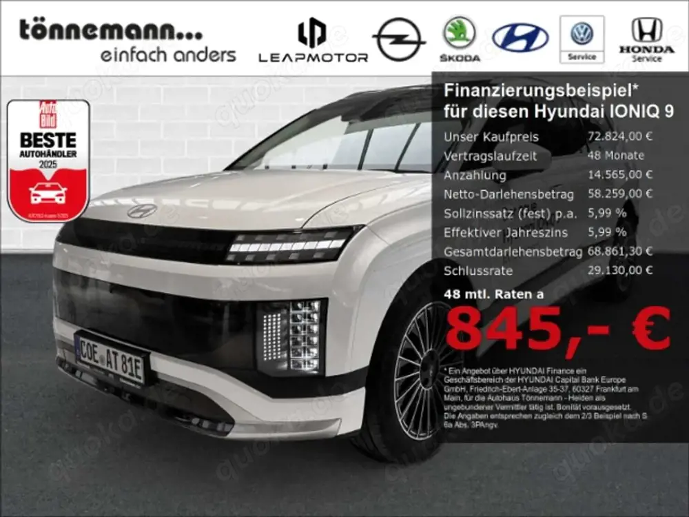 Hyundai IONIQ 9 UNIQ 110kWh 4WD 6-SITZER+NAVI+360 GRAD KAMERA+SITZ