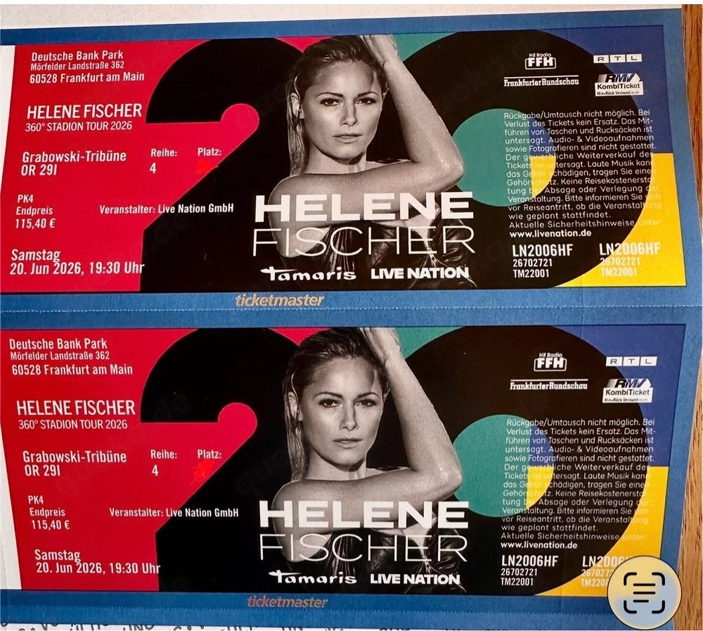 zwei Karten für Helene Fischer 360Grad Stadion Tour