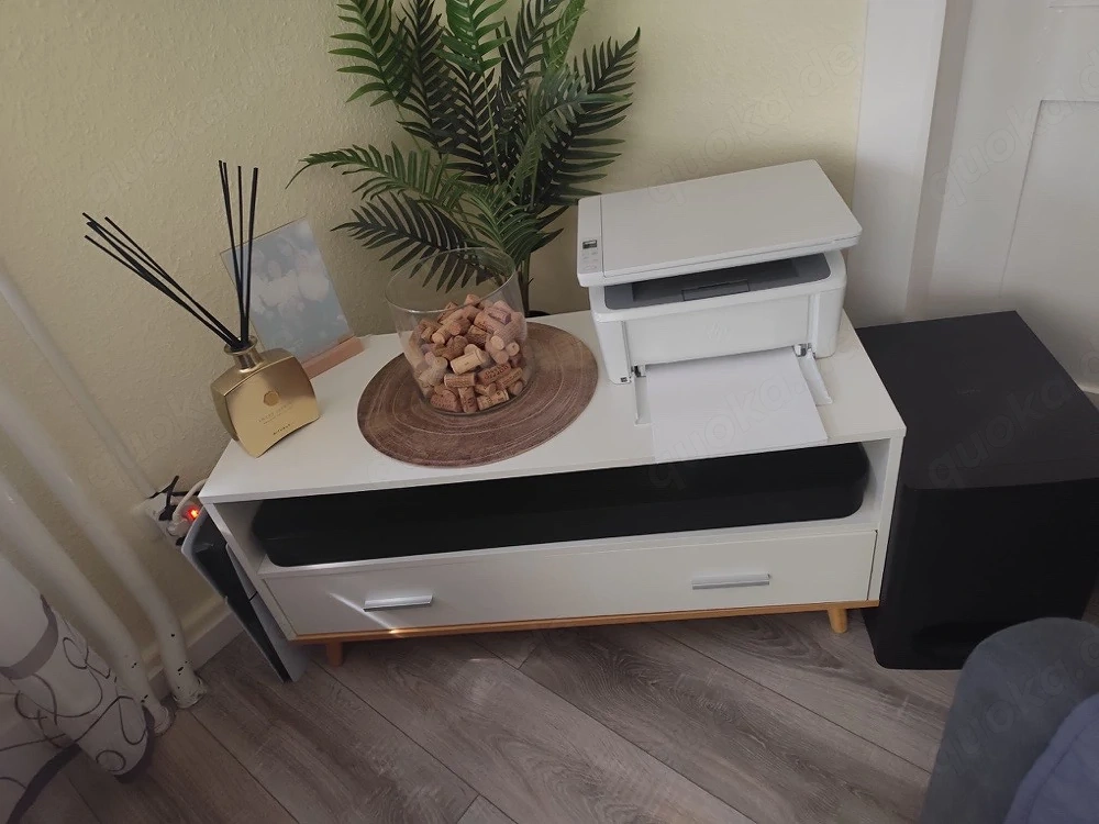 Weißes TV-Lowboard aus Holzwerkstoff, 2 Schubladen, rechteckig, Wohnzimmer