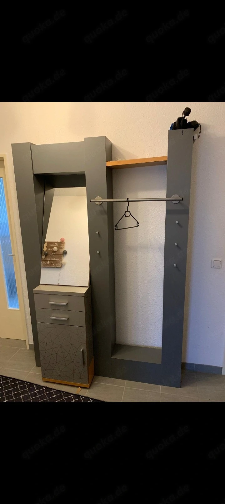 Garderoben-Set grau mit Spiegel mit Schuhschrank