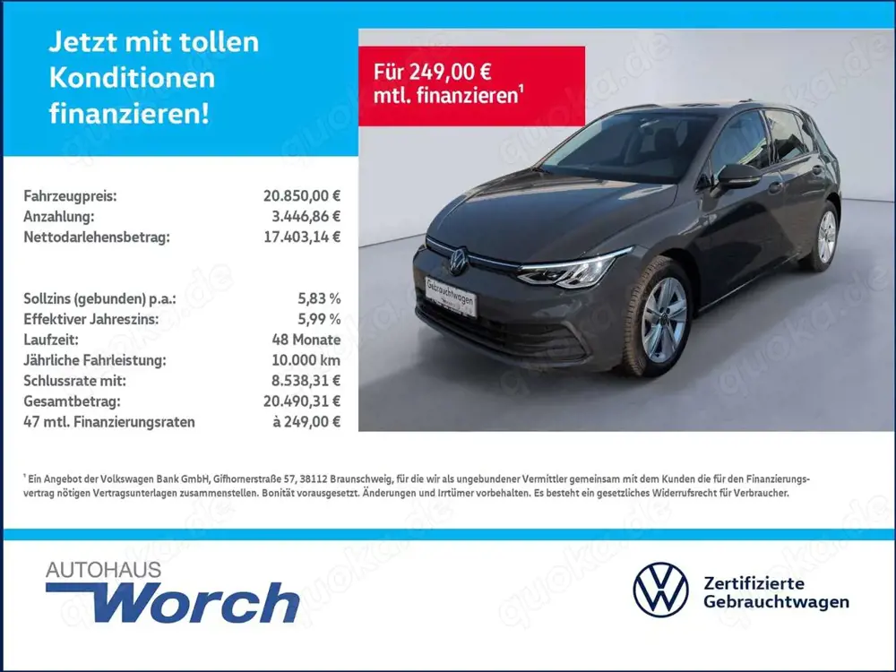 Volkswagen Golf VIII 1.0 eTSI DSG Life LED+ACC+APP+NAVI