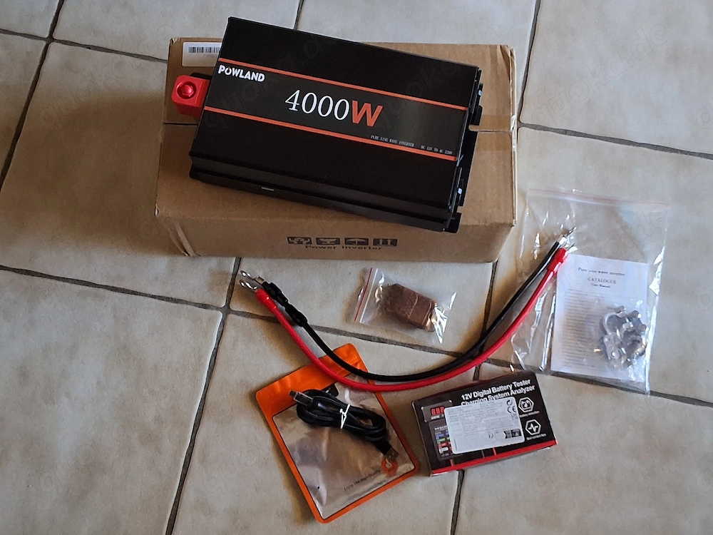 Reiner Sinus Wechselrichter 4000W 12V 220V, USB-A, Funk-Fernbedienung und Batterietester