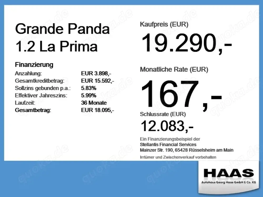 Fiat Grande Panda 1.2 La Prima Vollausstattung