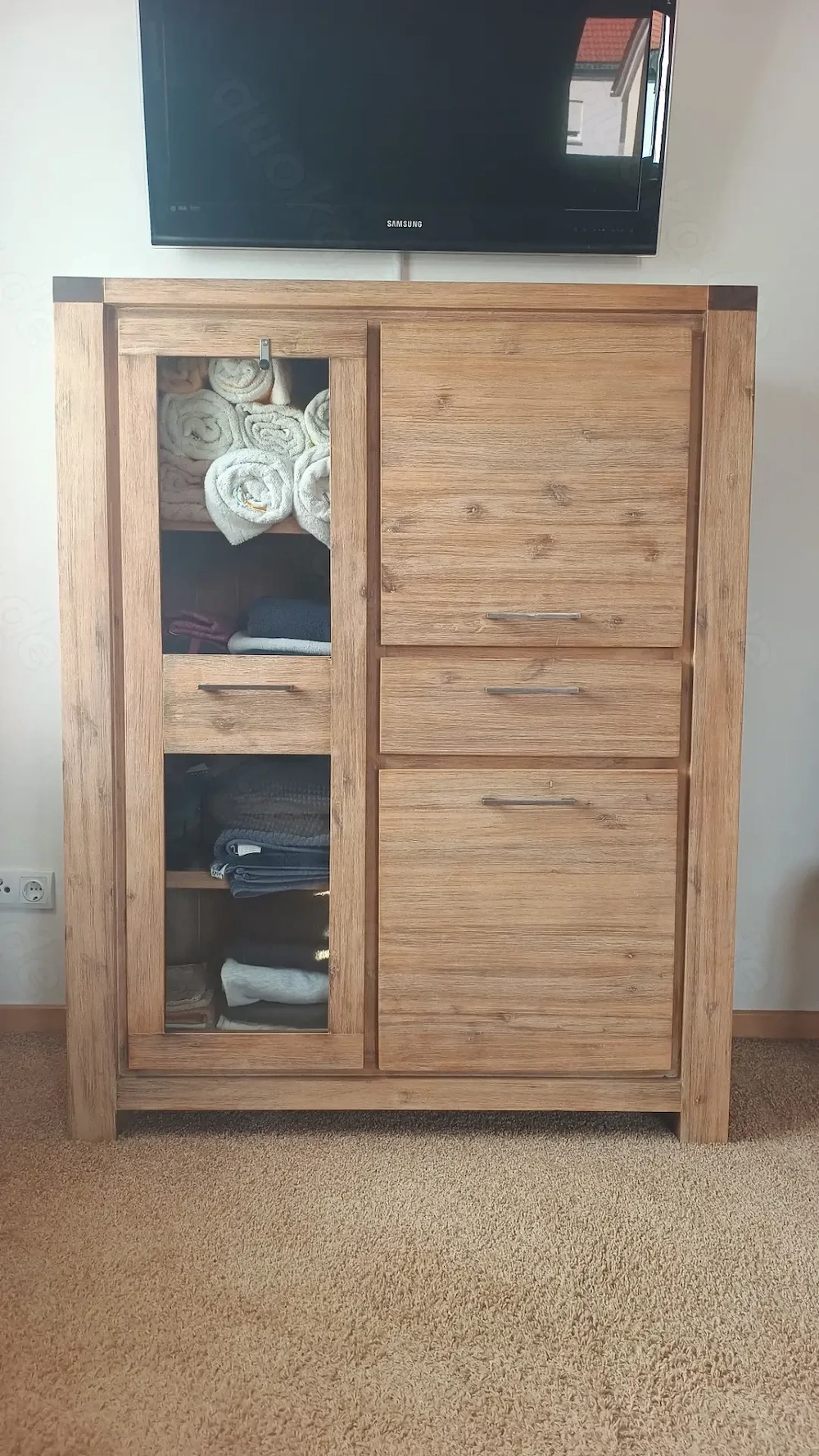 Wolf Möbel Highboard 110 cm hoch, BEACH, Akazie Massivholz