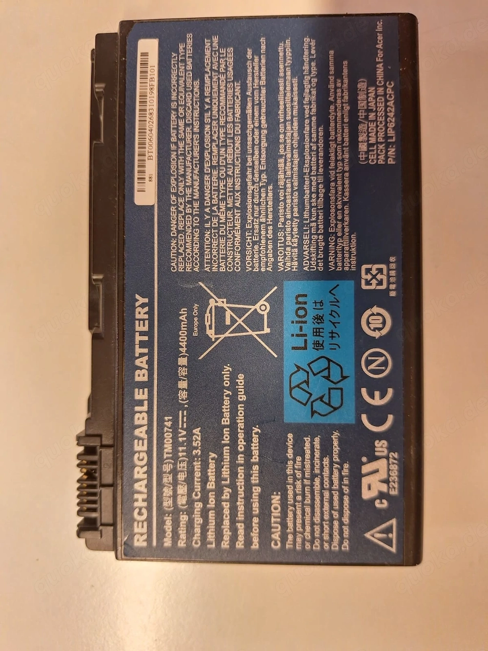 Acer Laptop Akku 11.1V 4400mAh   nur für Bastler