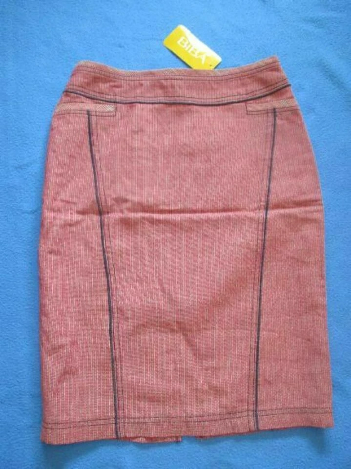 NEU mit ETIKETT Streifen Bleistift Etui Shift High Waist Mini Rock BIBA by ESCADA 36  S rot weiß