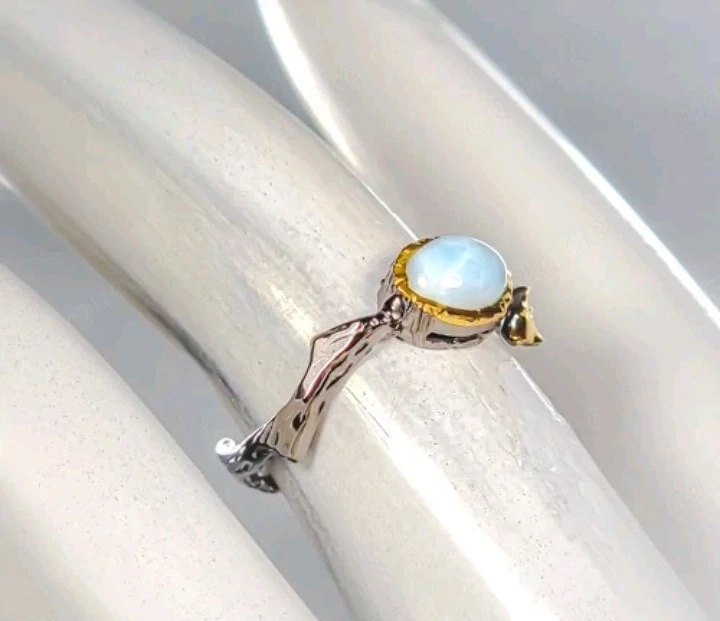 Silberring 925 geschwärtzt mit Larimar und Gold 