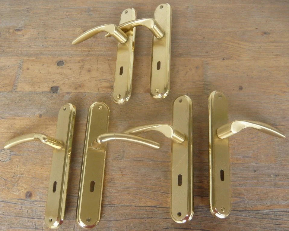6x Messing Beschläge Türdrücker mit Schild