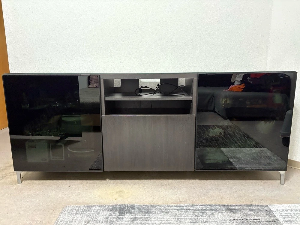IKEA BESTA  TV-Schrank   Aufbewahrungsschrank 180 cm schwarzbraun mit Glasfronten