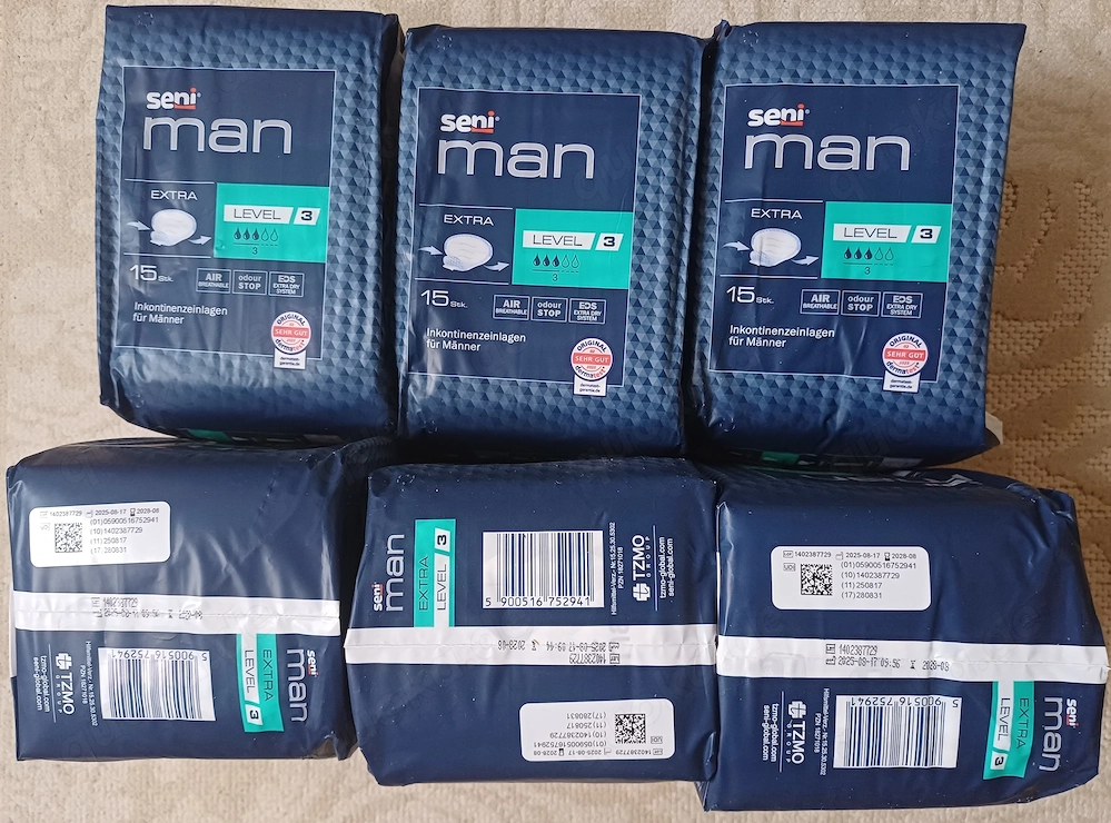 6 Packungen SENI Man Extra Level 3 Inkontinenz (St. 90) Einlagen