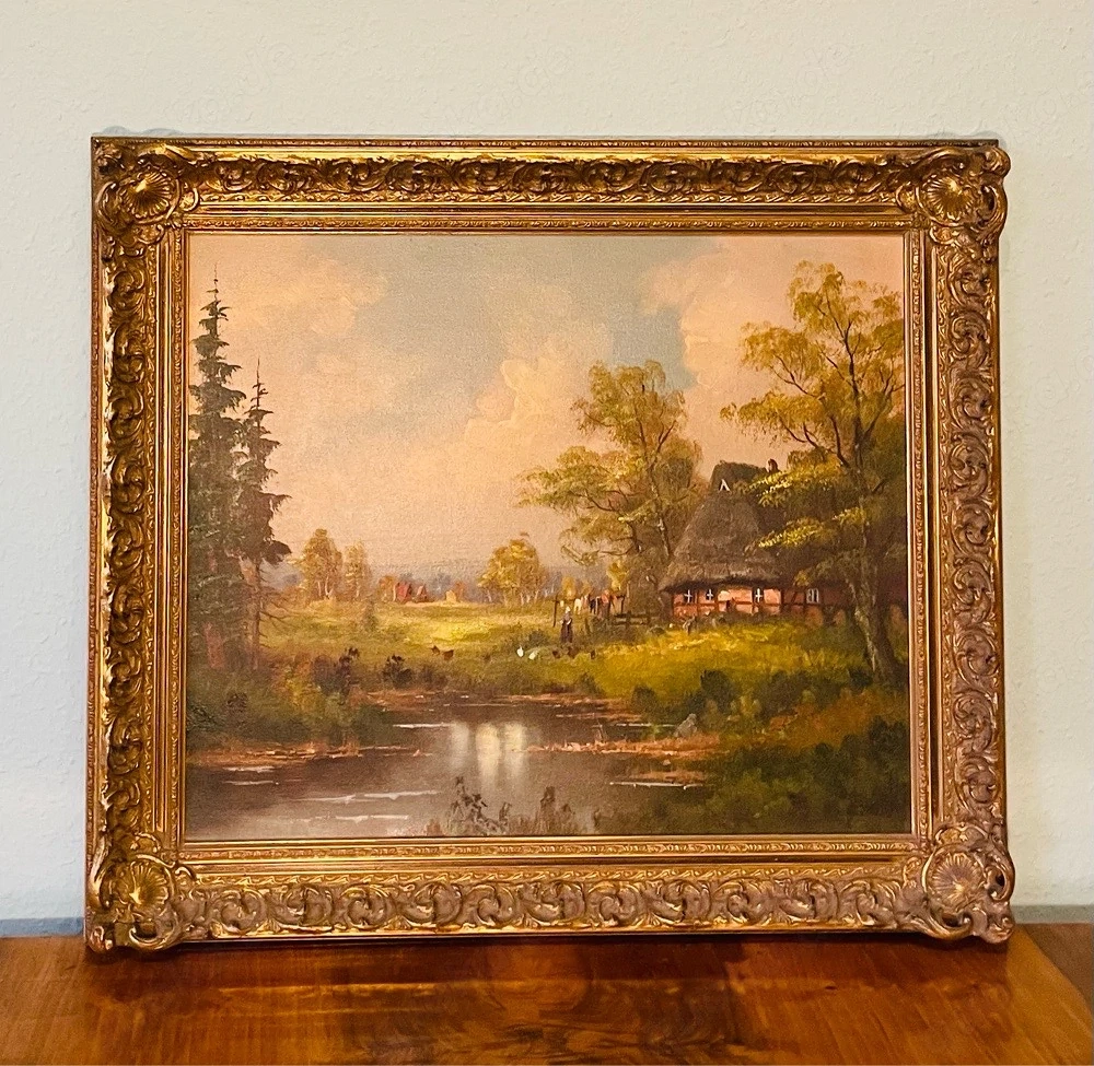    Antikes Öl-Gemälde   J. Kahl   Idyllische Landschaft    