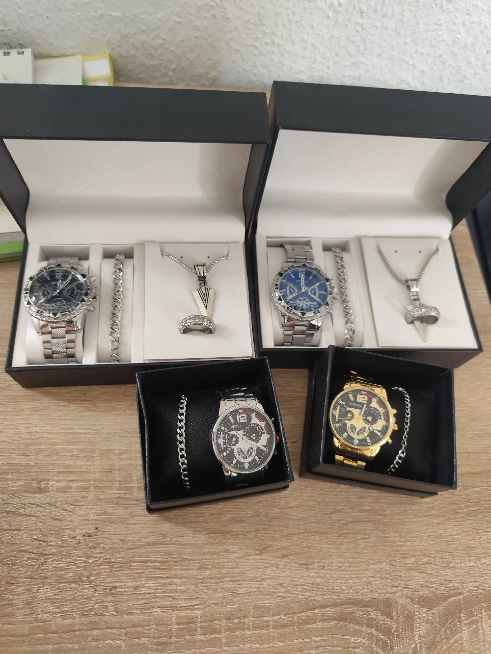    Luxus Herren Uhren Set mit Schmuck + Box   Geschenkidee   NEU   