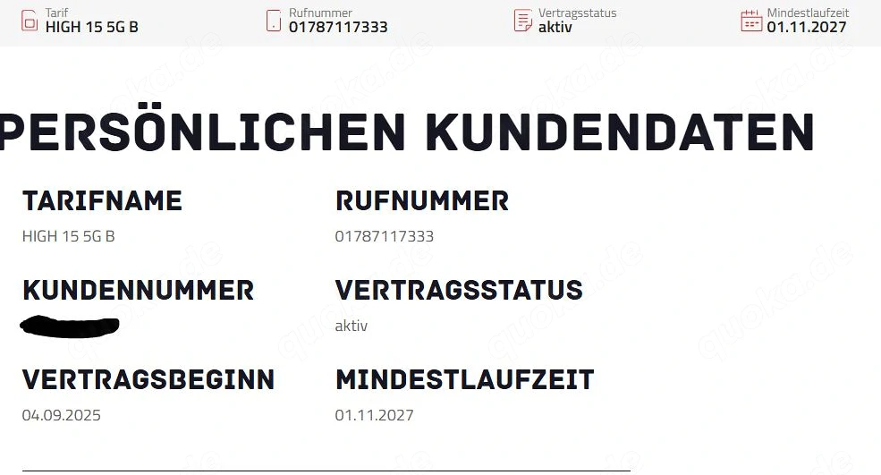 Mobilfunkvertrag von HIGH, Telekomnetz mit VIP Nr.: 0178-7117333