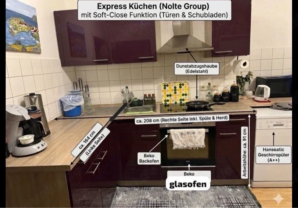 Express Küchen (NolteGroup)Einbauküche Hochglanz Bordeaux inkl.