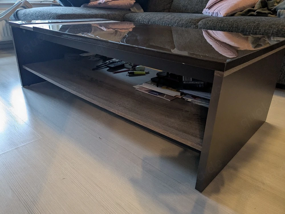 Moderner Couchtisch, Hochglanz Braun Eiche 