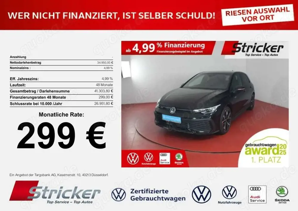 Volkswagen Golf GTI Black Style 2.0TSI DSG 299,-ohne Anzahlung H