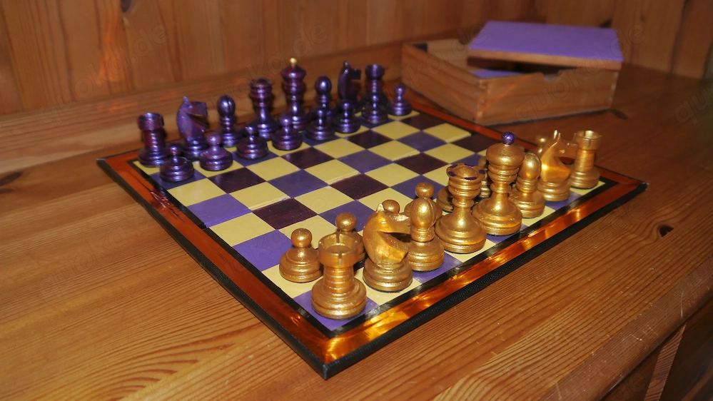 Violetgold Schachspiel Knubbel Schachfiguren + Schachbrett + Holzkiste Chess Schach