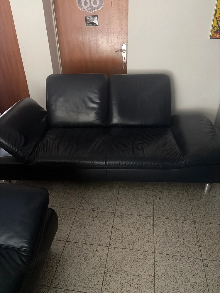 Couchgarnitur Koinor Funktionssofa Volleder blau 2x Couch 1x Sessel