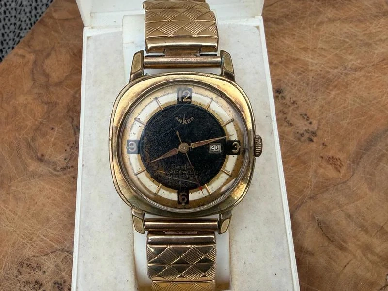ANKER Vintage Herren Armbanduhr 21 Jewels Nivaflex Date Gold Optik Läuft